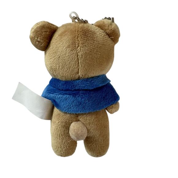 San-X Rilakkuma Brown Bear with Blue Cape with Stars Plush Key Ring Bag Decor - Picture 2 of 6